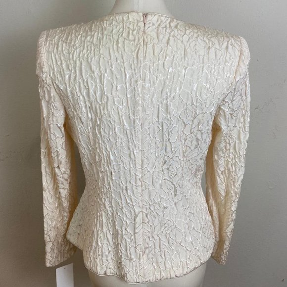 Vintage 80s Damasio Embroidery Beige with Sequence Buttons Cocktail Dress - Picture 4 of 4